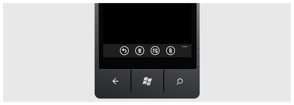 WP7's application bar as seen in Microsofts Photoshop templates and on device