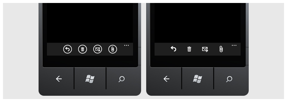 A mockup of the application bar without the circles on the right compared to the original on the left