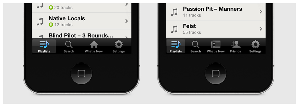 Spotify for iPhone’s tab bar back in April (left) and today (right)